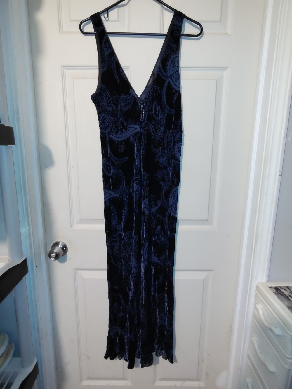 Soma Navy Velvet Paisley-Print Maxi Dress